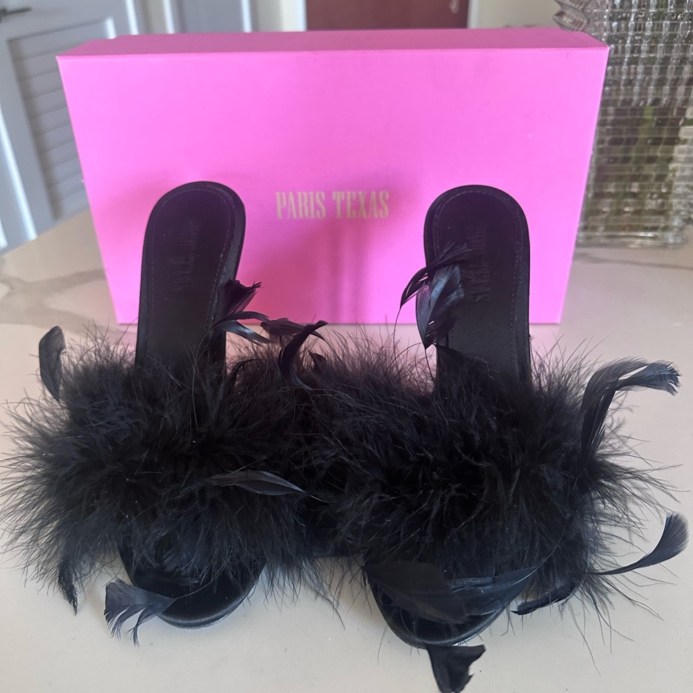 Paris Texas Black Feathered Heels - Picture 2 of 8